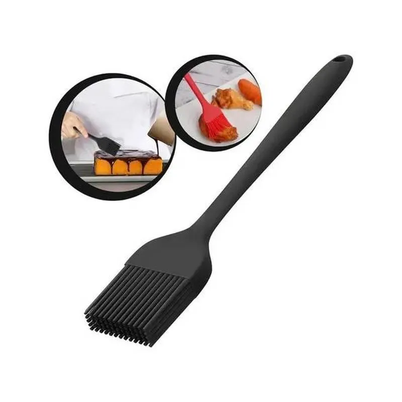 Pincel Culinário Preto 25cm Silicone Flexível Livre De Bpa