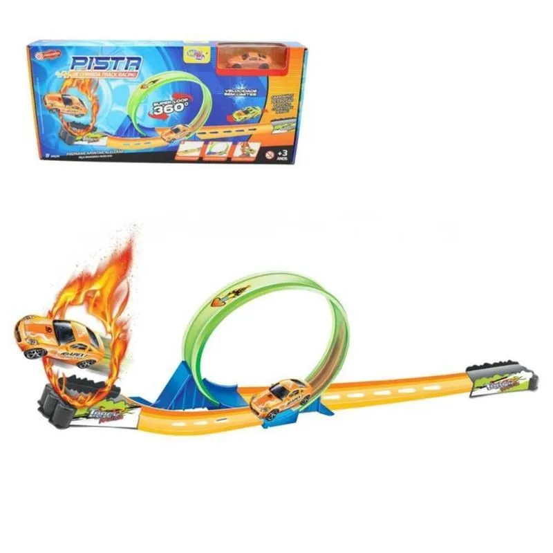 Pista de Corrida com Looping 360 graus Carrinho de Fricção 95CM Wellmix Pista de Corrida com Looping 360 graus e Carrinho de Fricção Wellmix