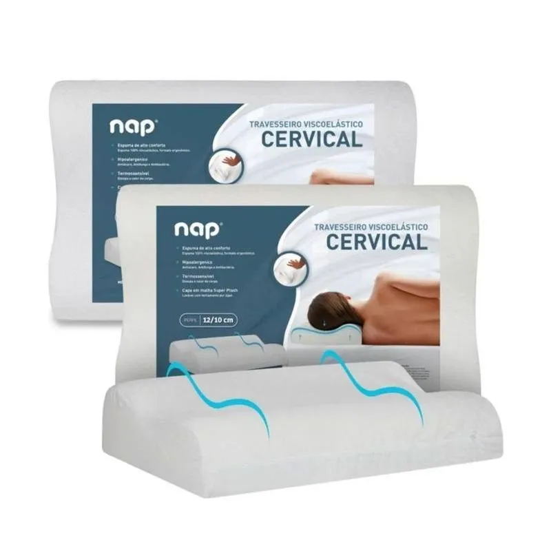 Kit 2 Travesseiros Comfort Cervical 48x68cm Ortopédico Viscoelástico Médio Branco