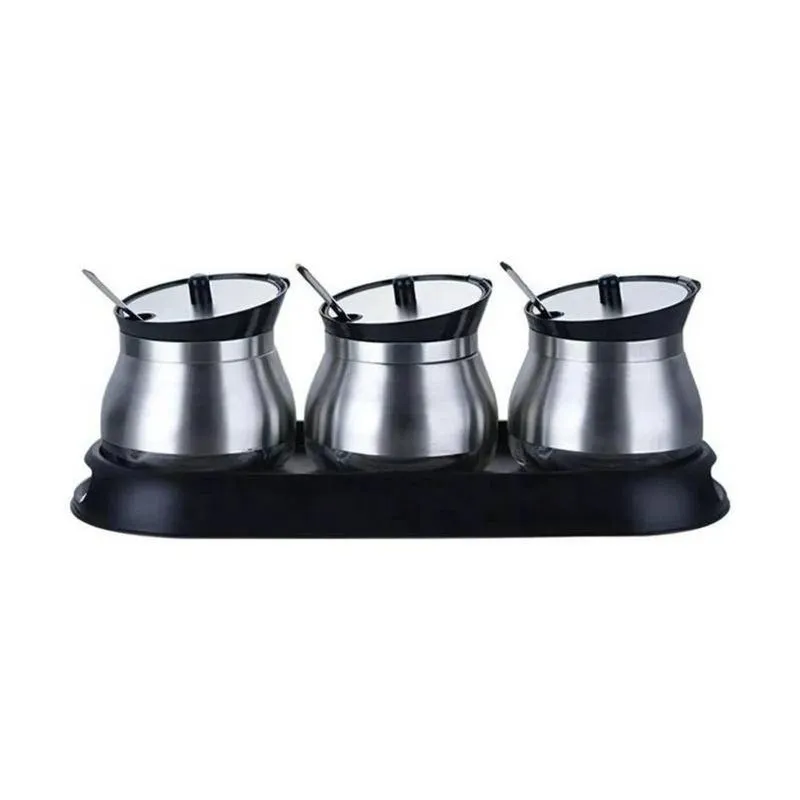 Jogo 3 Unidades Porta Condimentos Inox Com Fundo Vidro 250ml