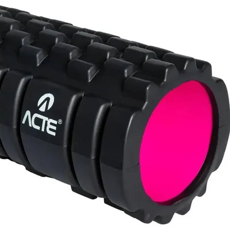 Rolo Liberação Miofascial 33cm Massagem Preto Com Rosa Acte