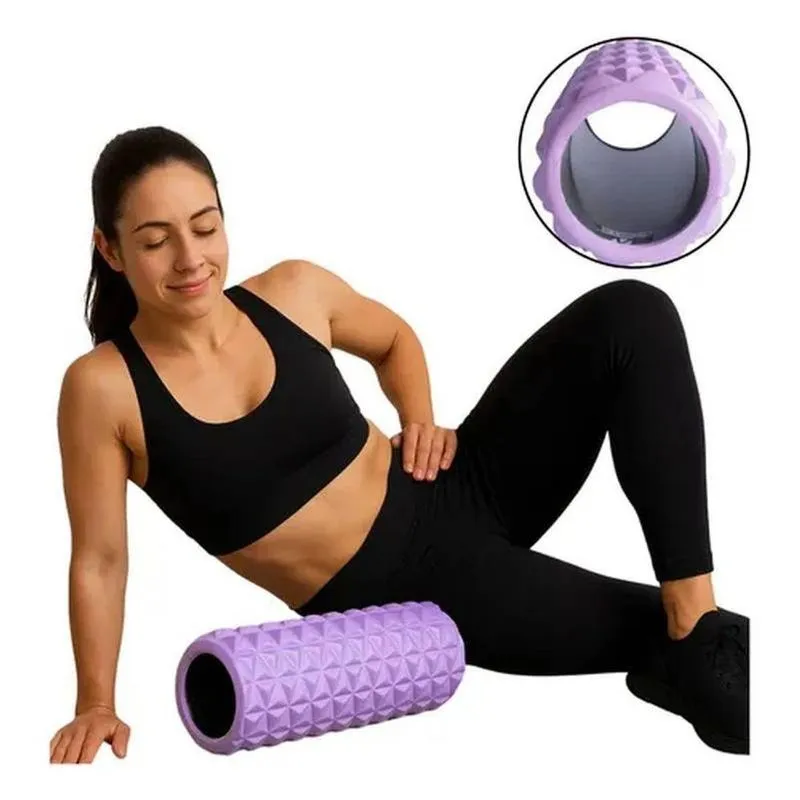 Rolo De Liberação Miofascial T230 Massagem Com Textura Diferenciada Lilás E Preto Acte Sports