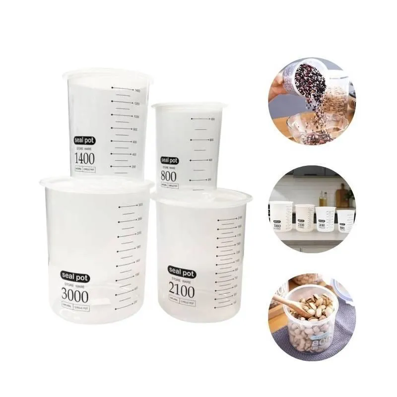 Kit Com 04 Potes Herméticos Plástico 800/1400/2100/3000ml