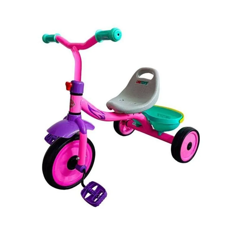 Triciclo Infantil Com Pedal 3 Rodas Assento Ajustável Rosa Uniart