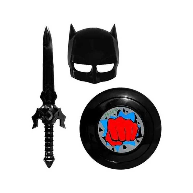 Kit Fantasia Infantil Batman Com Máscara Escudo E Espada