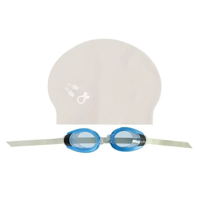 Kit Natação Branco Óculos Touca Protetor Nasal E De Ouvido