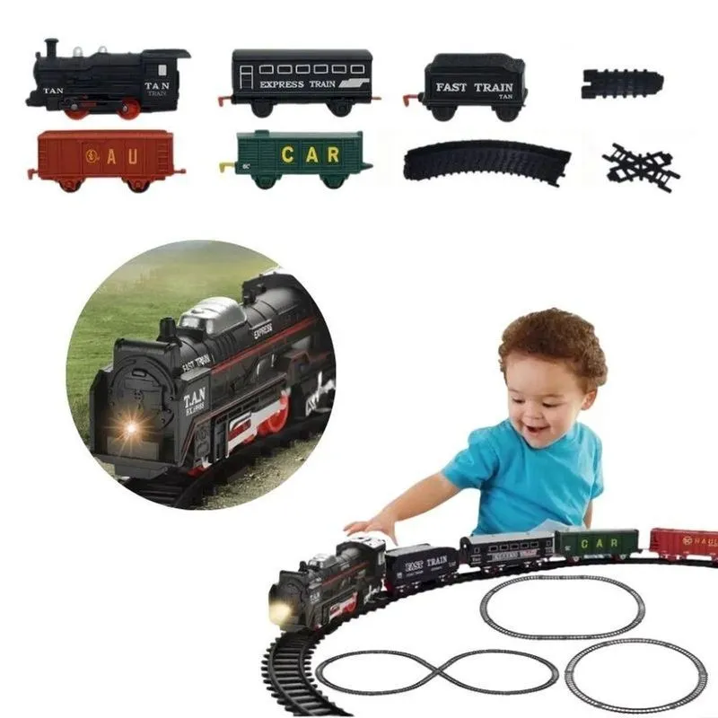 Trem Locomotiva Infantil Com Luz E Vagões 3 Opções De Montagem