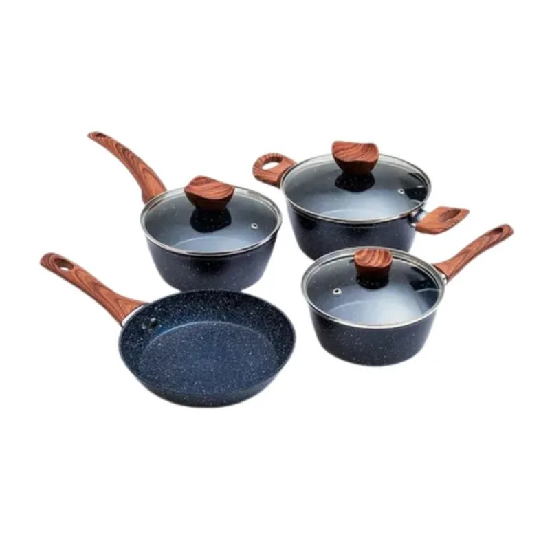 Conjunto de Panelas Preta Antiaderente Tampa de Vidro 4 pçs