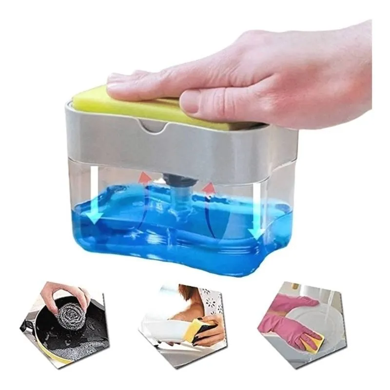 Kit 03 Dispenser Sabão 2x1 Detergente Suporte Porta Esponja