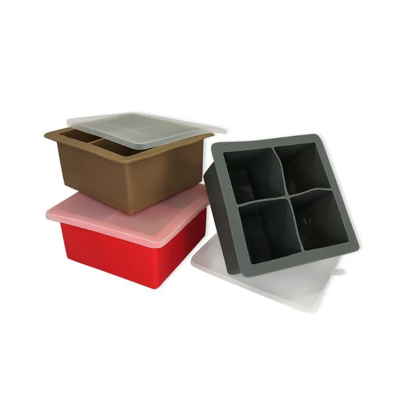 Kit 03 Forma Silicone Para Gelo E Papinha Com Tampa 4 Cubos
