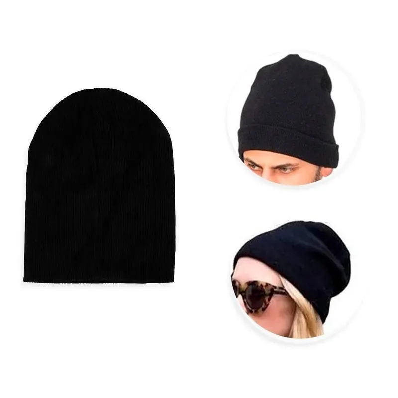 Kit 03 Touca De Frio Lisa Preta Gorro De Lã Inverno Unissex
