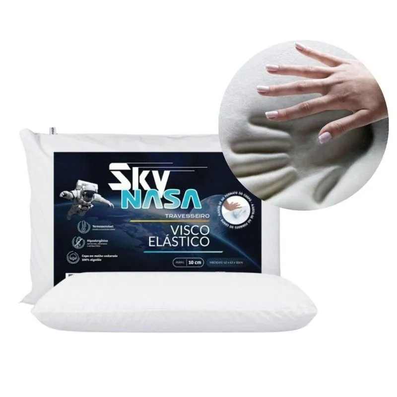 Travesseiro Viscoelástico Basic Sky D30 63x42x10cm Cervical Poliuretano Altura 10cm Branco