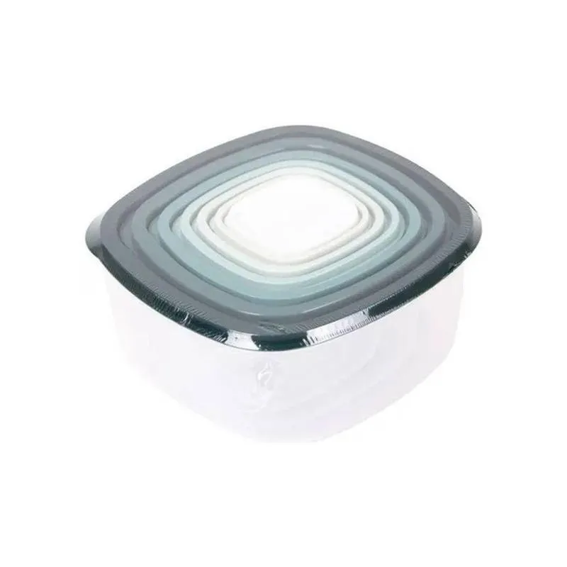 Conjunto 7 Potes Quadrado Com Tampa 100ml Até 04 Litros Plástico Para Armazenar Alimentos Thika