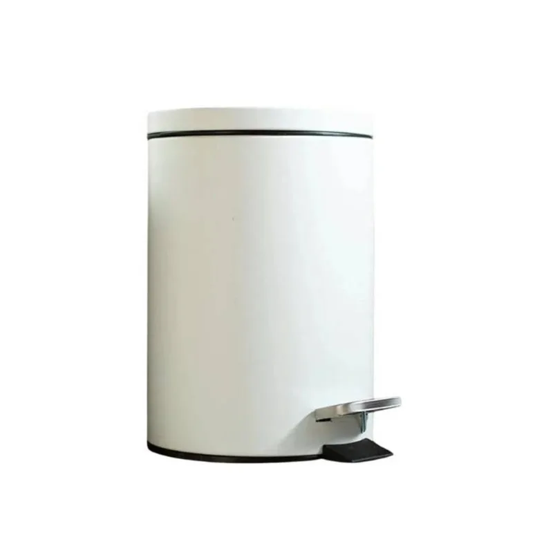 Lixeira Redonda Branco Matte 5 Litros com Pedal Multiuso Aço