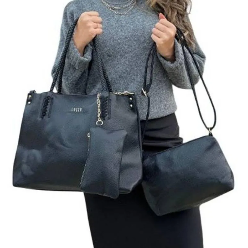 Kit De Bolsas Femininas Yeet Em Couro Sintético Com Tote Grande, Transversal Média E Necessaire