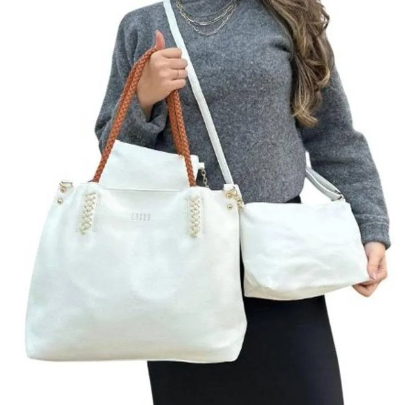 Kit De Bolsas Yeet 3 Peças Em Couro Sintético Com Tote Grande E Transversal Média Branca Feminina