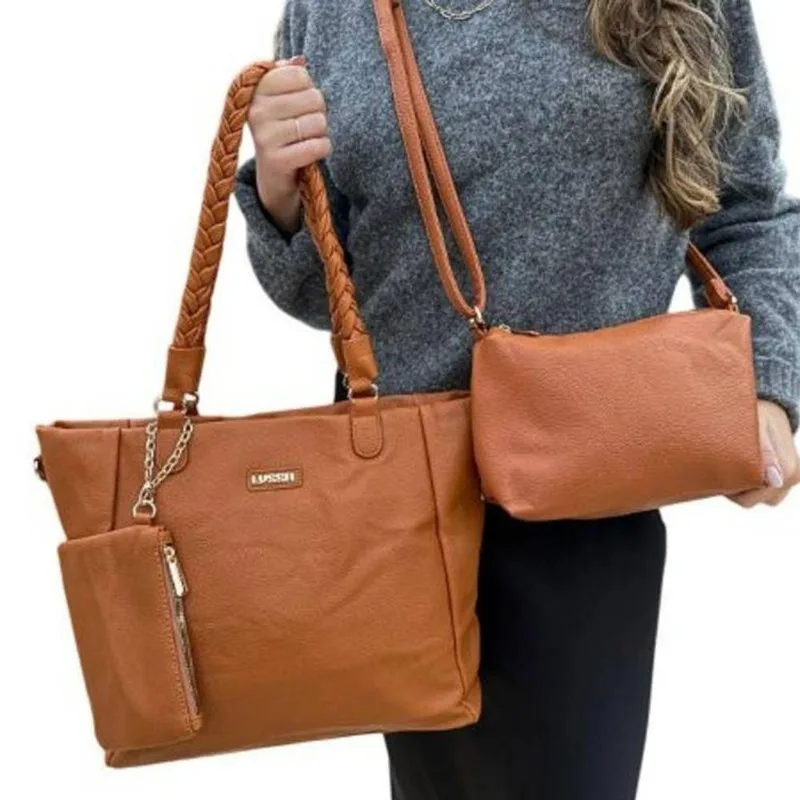 Kit De Bolsas Yeet Kit 3 Peças Bolsa Feminina Caramelo Grande Média Necessarie Em Couro Sintético