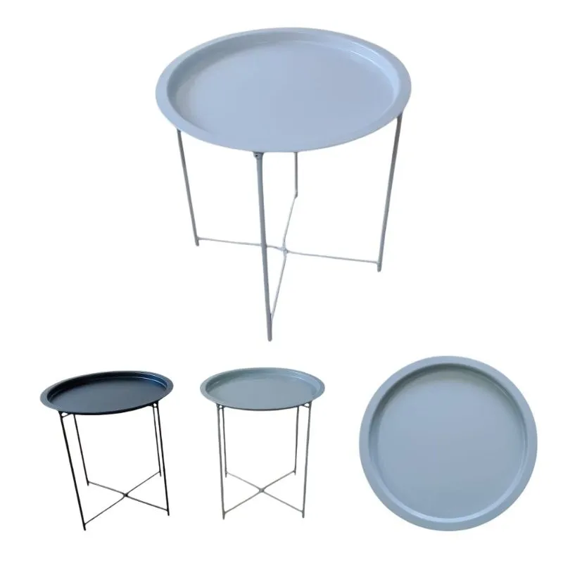 Mesa Redonda Auxiliar Metálica 47cm x 50cm Tampo com Borda