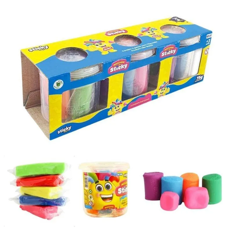 Massinha Com 5 Cores Vibrantes Atóxico 225g Sticky Toys