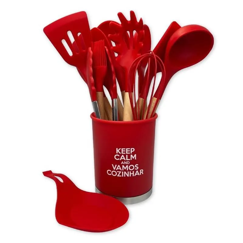 Kit 13 Utensílios De Cozinha Silicone Vermelho Livre De Bpa