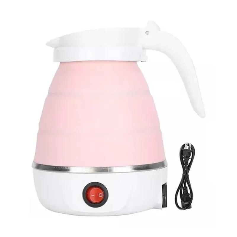 Chaleira Rosa 110v Dobrável 600ml Ferve Água Em 3 Minutos