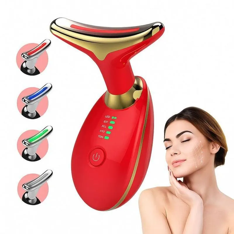 Massageador Facial Com Led Lift Fototerapia Sônica E Aquecimento Até 45c Vermelho Bivolt