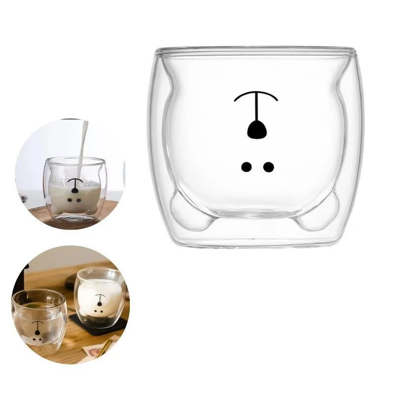 Caneca Copo Urso Vidro Duplo 250ml Bebidas Quentes E Frias