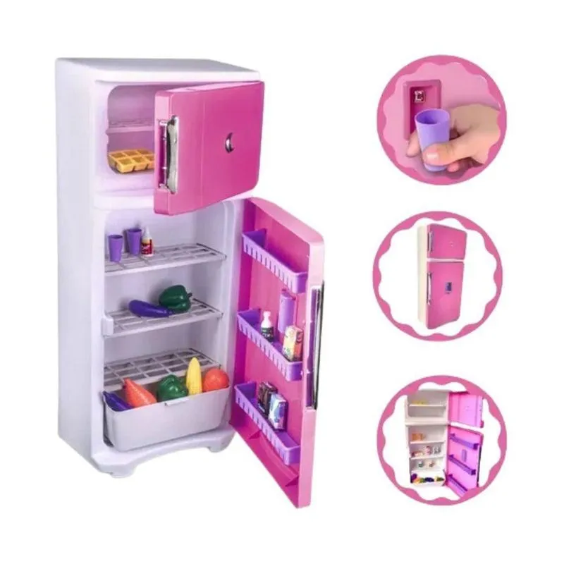 Geladeira Infantil Duplex Com Dispenser Funcional E Adesivos Interativos Rosa Lua De Cristal