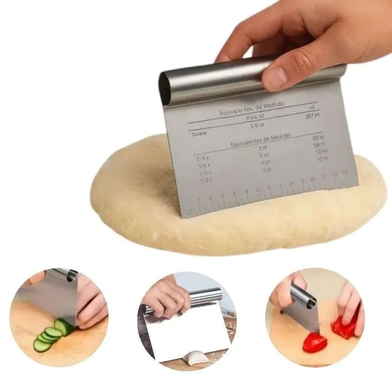 Espátula Raspadora Cortadora De Massas E Legumes Inox 15cm Em Aço Inox Com Marcação De Medidas Inox