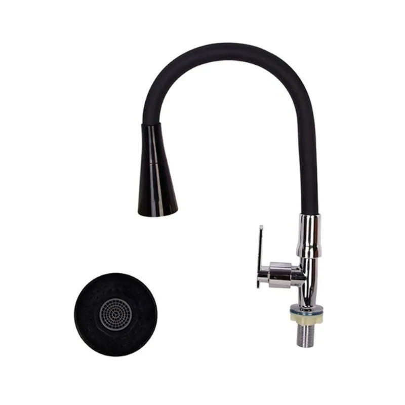 Torneira de Cozinha para Bancada Silicone Preta com Ducha