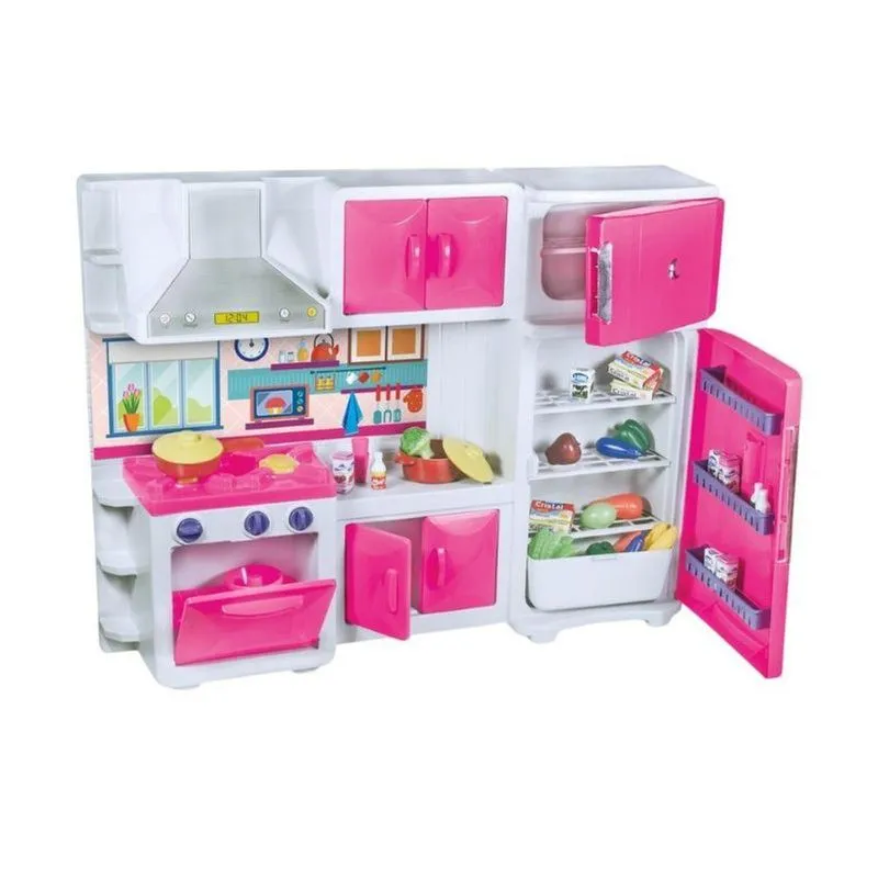 Cozinha Infantil De Brinquedo Cozinha De Brinquedo Rosa Com Geladeira Armário Fogão Micro-ondas Lua