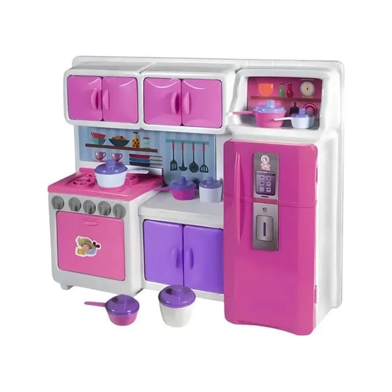 Mini Cozinha Infantil Com Fogão Geladeira Panelas E Armário