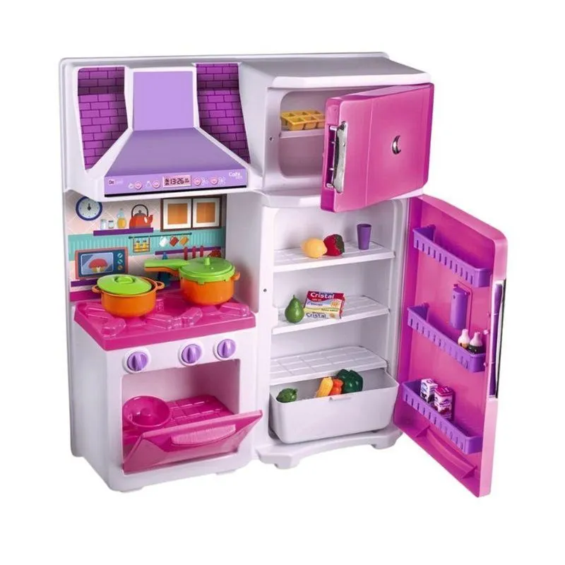 Cozinha Infantil Rosa Fogão Forno Geladeira Coifa E Panelas Com Acessórios Rosa Lua De Cristal