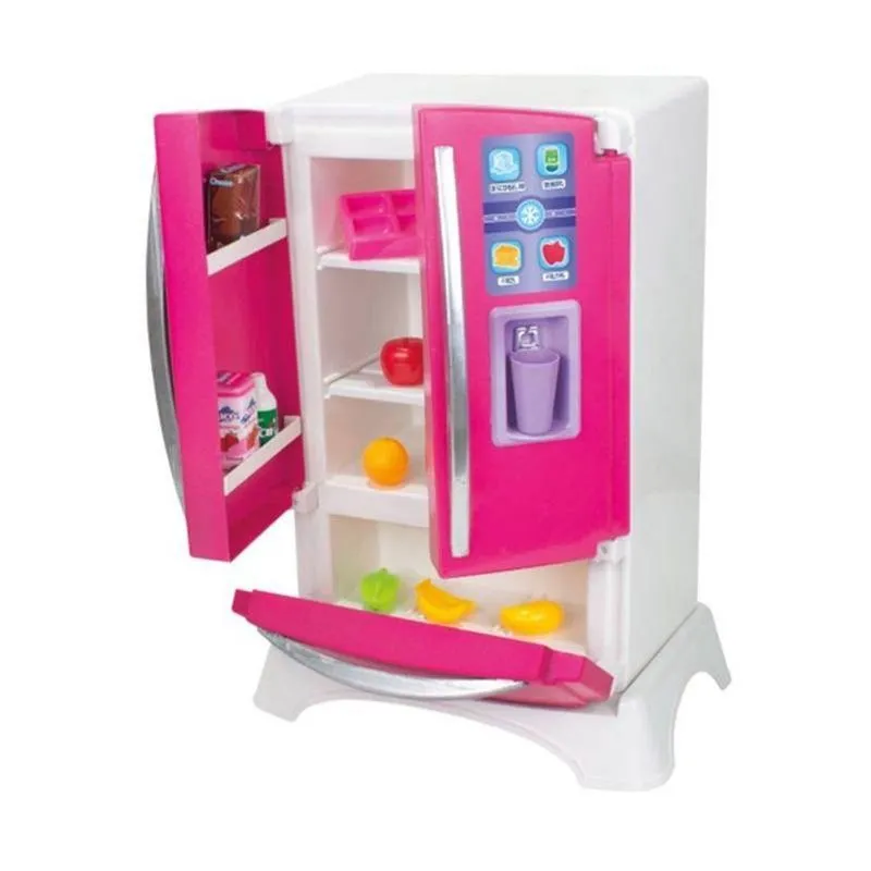 Geladeira Brinquedo Infantil Geladeira Graciosa Com Portas Que Abrem, Dispenser De Água Rosa Lua