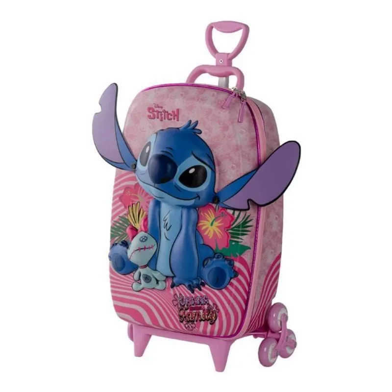 Mala De Viagem Infantil Com Rodinha Stitch 3d Rosa