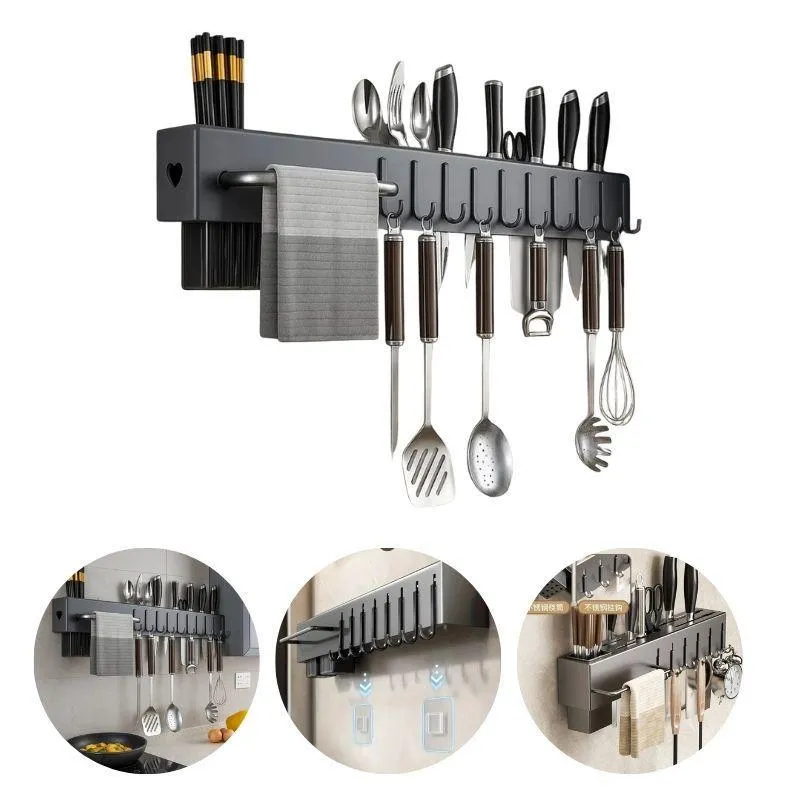 Suporte Cinza Organizador Utensílios De Cozinha 10 Ganchos