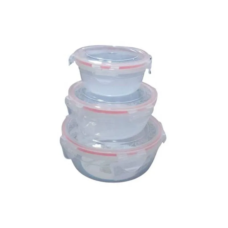 Jogo 3 Potes Hermético Redondo Com Tampa 320ml-580ml-1000ml Para Alimentos Transparente Top Rio