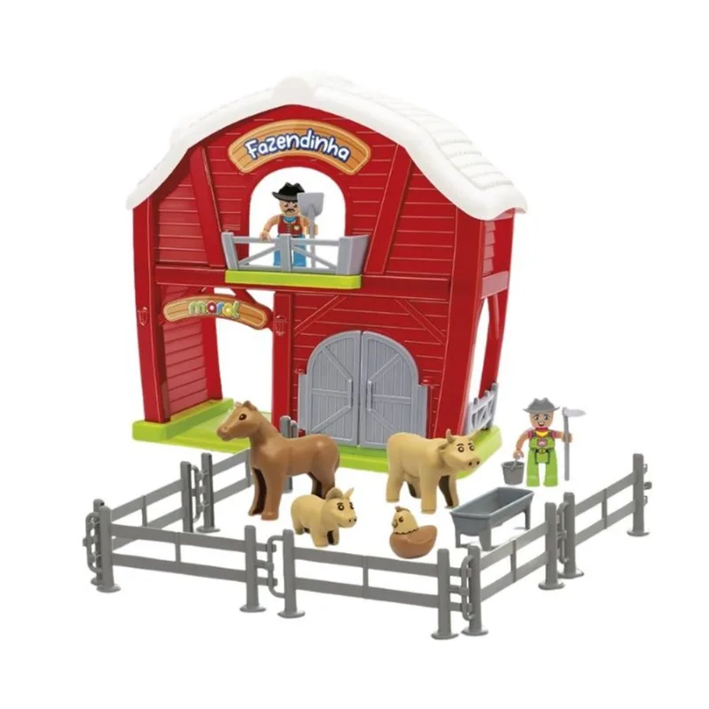 Fazendinha de Brinquedo com Celeiro Cerca Fazendeiro Animais