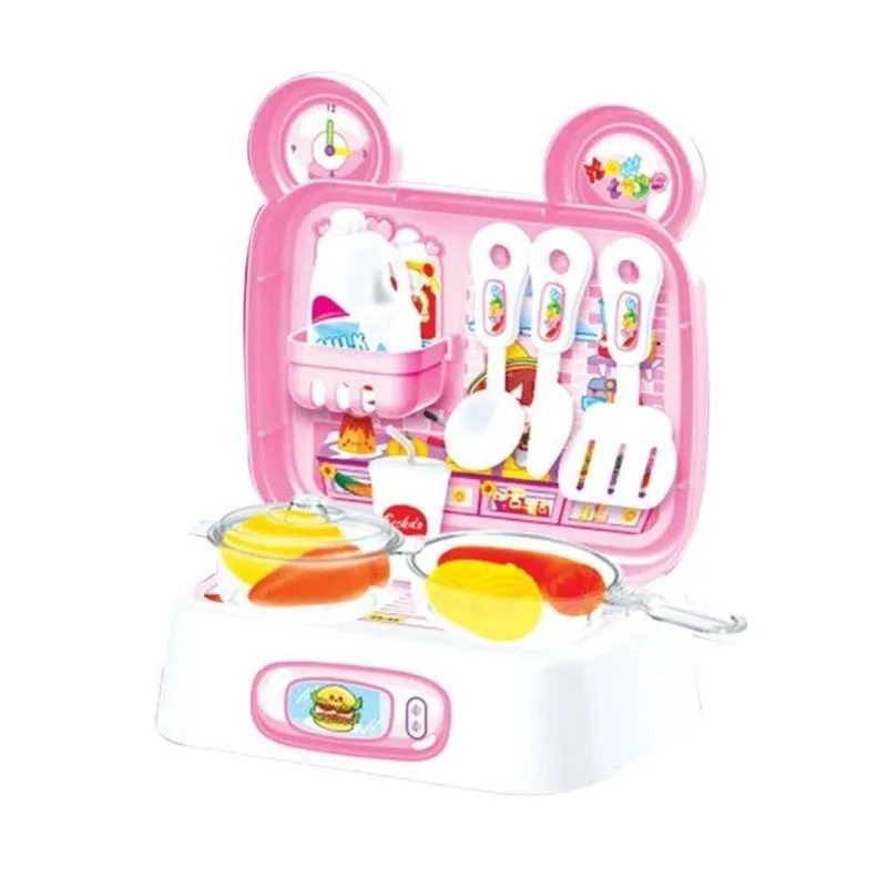 Mini Maleta De Brinquedo Cozinha Infantil Com 17 Peças Rosa Unik Toys