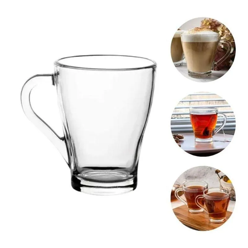 Kit 24 Canecas De Vidro Leire 265ml Com Alça Ergonômica Transparente Wellmix