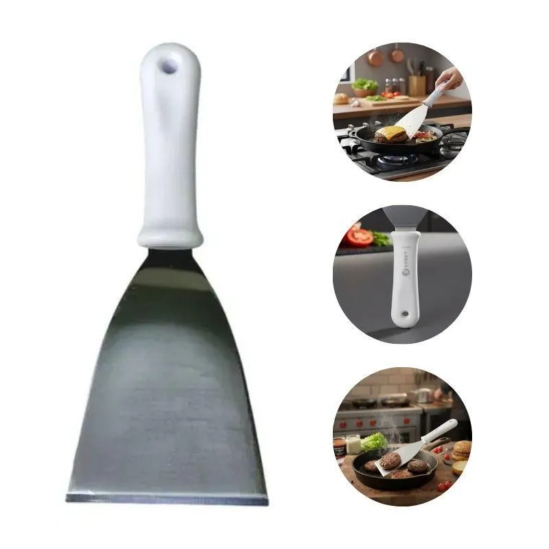 Kit 10 Espátula Reta Inox 24cm Hamburguer Carnes E Grelhados