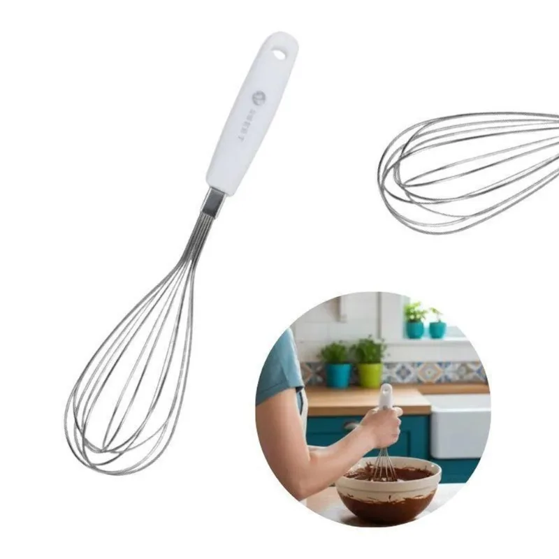 Kit 06 Batedor De Ovos Clara Em Neve Cremes Fouet Aço Inox