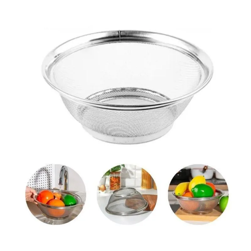 Kit 06 Escorredor 25cm Em Inox Cesto Legumes Verduras Frutas
