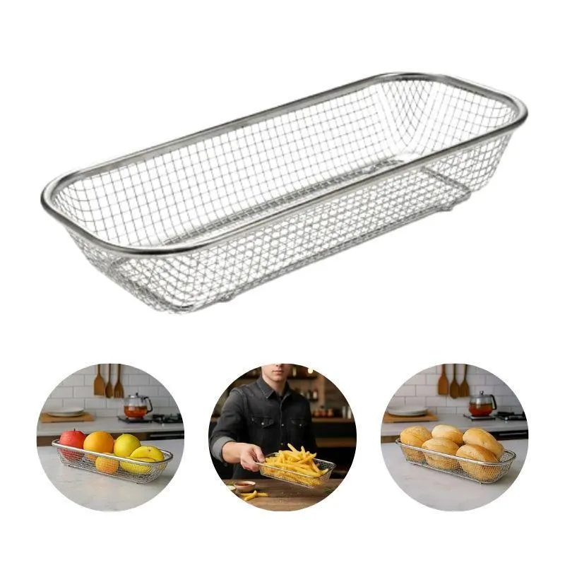 Kit 06 Travessa Retangular Inox Frutas Porções Petiscos Pães