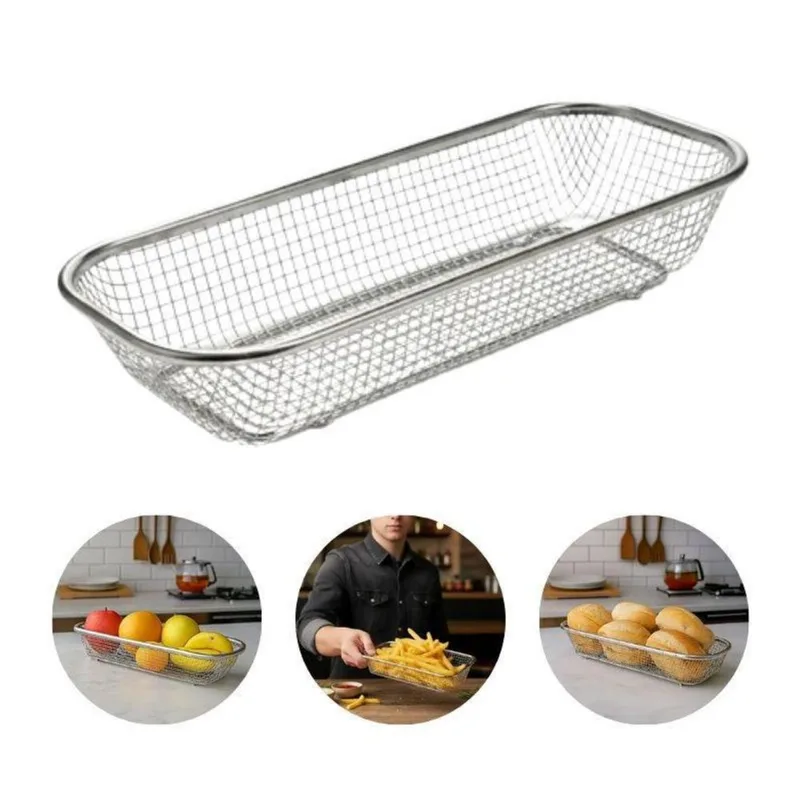 Kit 10 Travessa Retangular Inox Frutas Porções Petiscos Pães