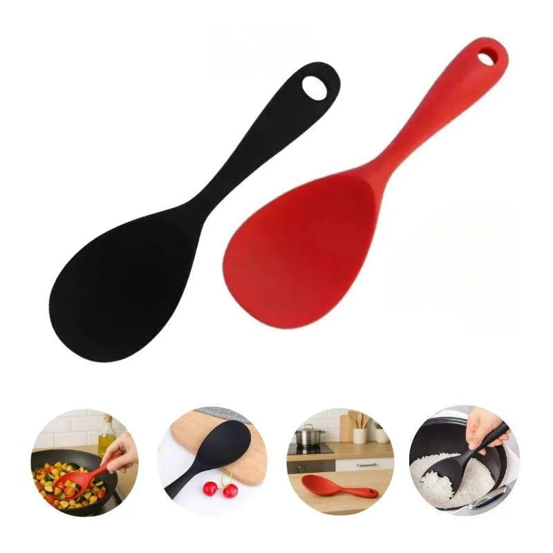 Kit 02 Colheres Preta/vermelha Cabo Curto Silicone Flexível