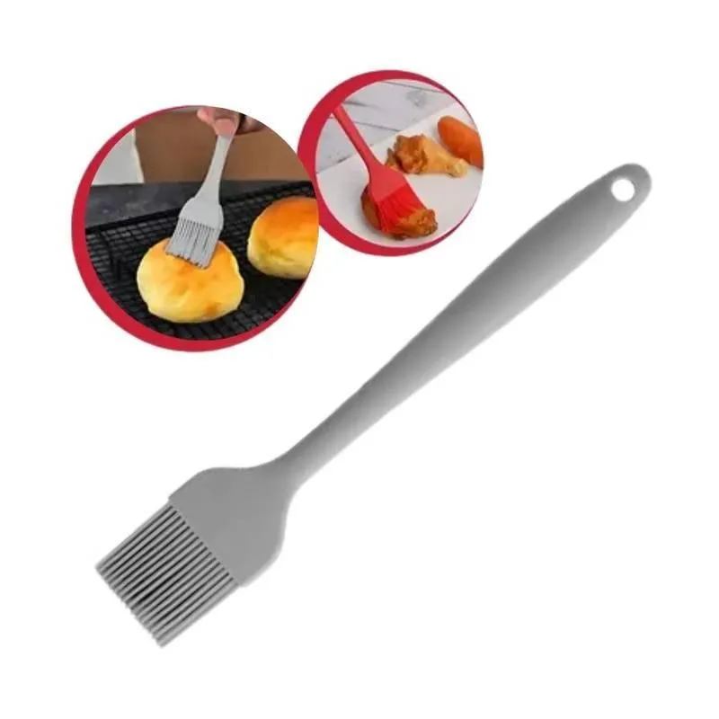 Kit 06 Pincel Culinário Cinza / Preto 25cm Silicone Flexível