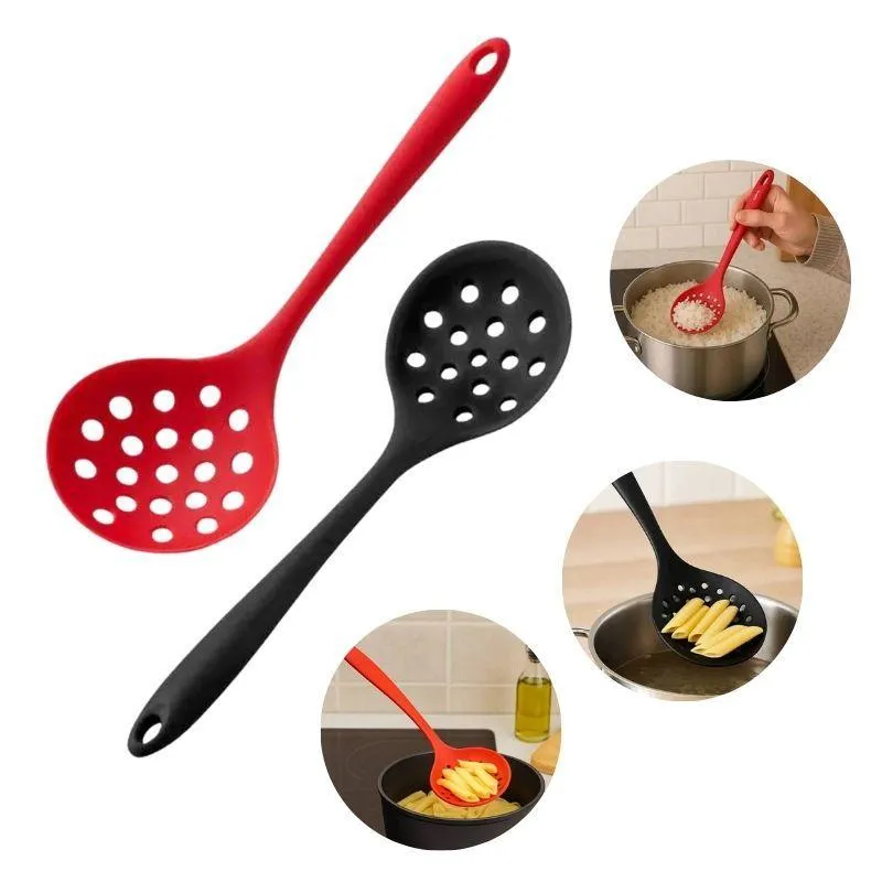 Kit 10 Escumadeira Vermelha / Preta 33cm Silicone Flexível