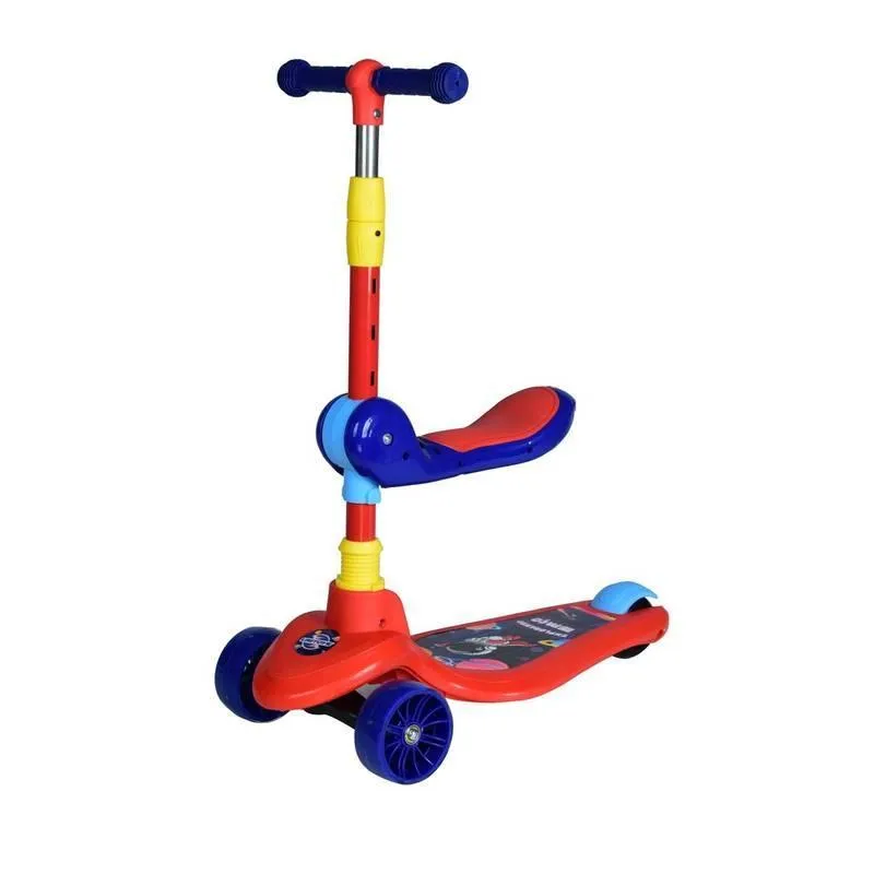 Patinete Infantil Azul Com Assento 2 Em 1 Guidão Ajustável