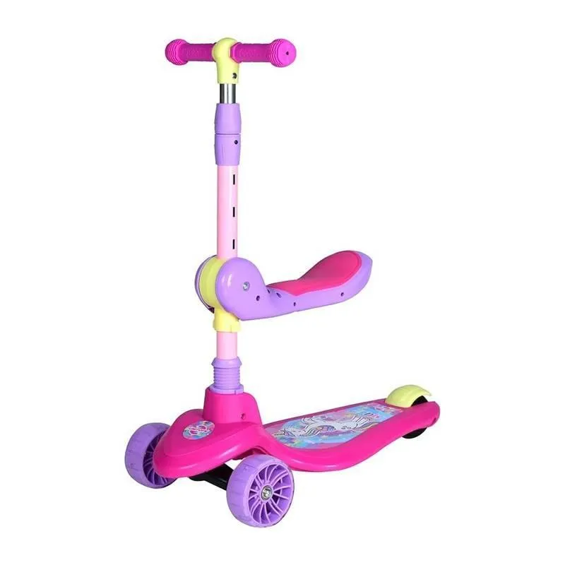 Patinete Infantil Rosa Com Assento 2 Em 1 Guidão Ajustável
